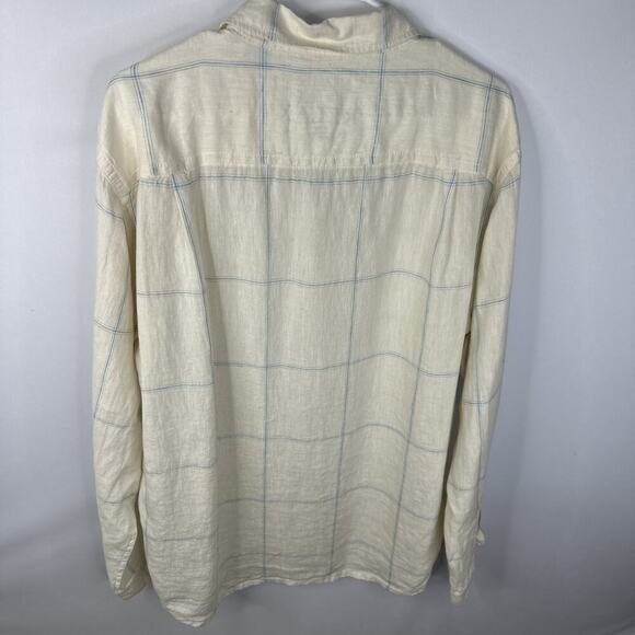 Tommy Bahama Relax Mens Large Linen Blue Button Up Shirt Window Pane - Picture 4 of 12